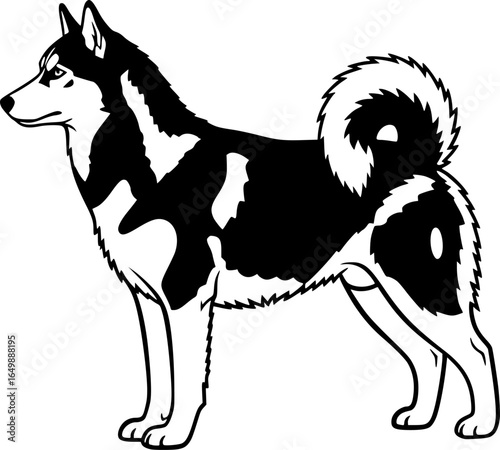 Siberian husky dog full body standing side view outline vector
