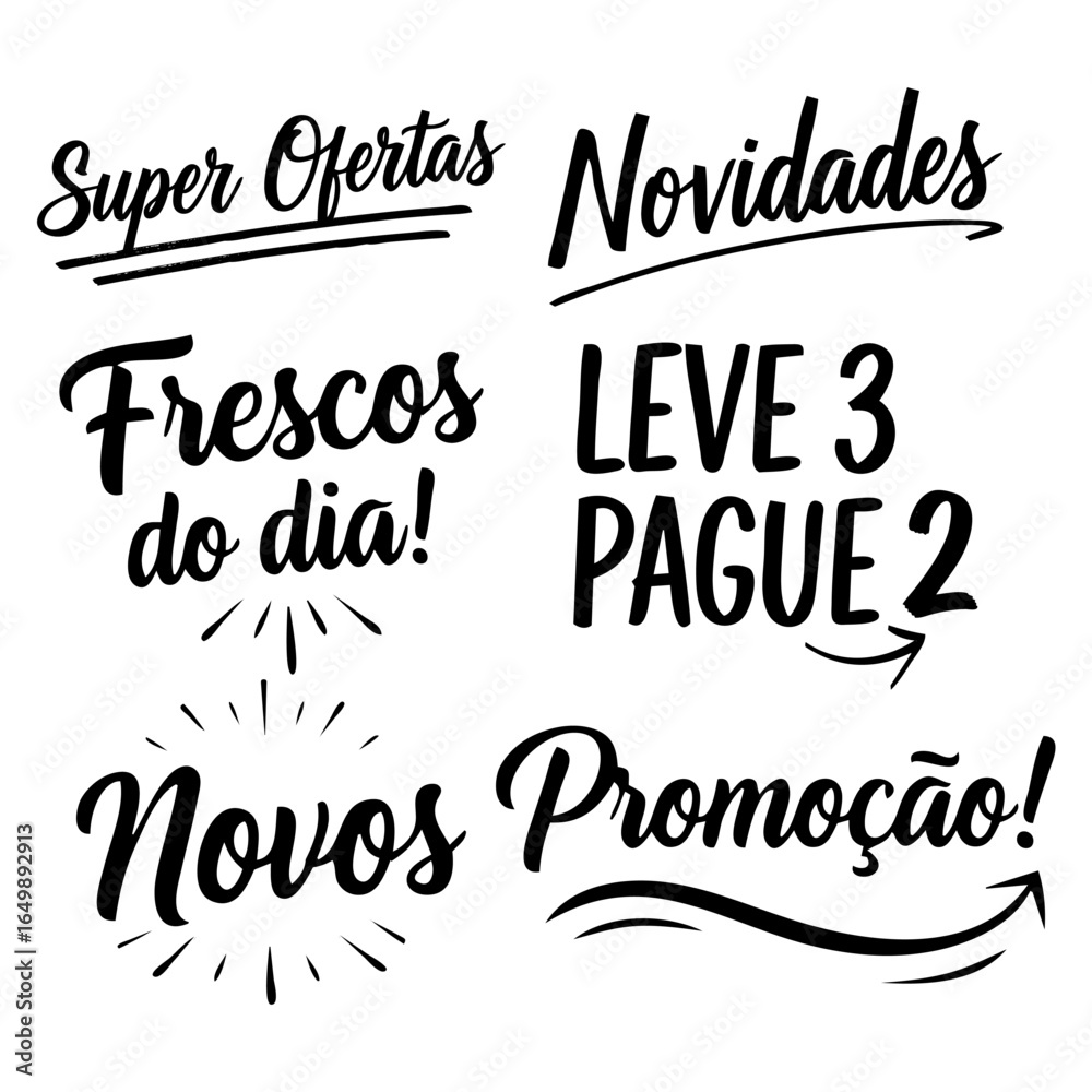 Hand-Drawn Supermarket Promo Lettering Set on White Background 
