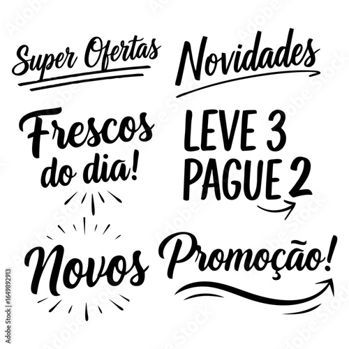 Hand-Drawn Supermarket Promo Lettering Set on White Background 