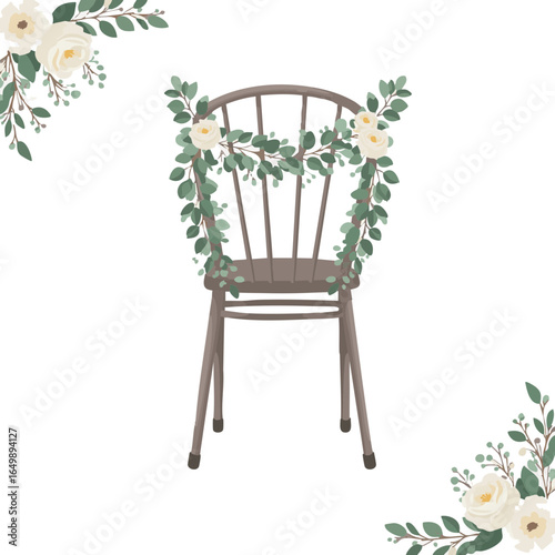 Vector illustration of wedding chair decor on white background, wedding theme