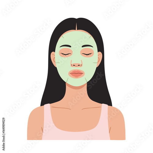 Vector illustration of woman with sheet mask on white background, beauty theme