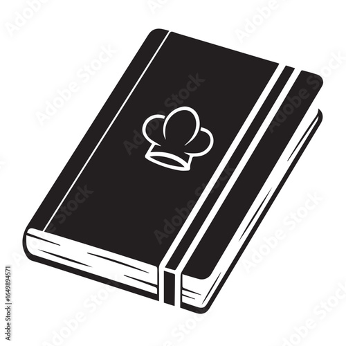 Illustration of a closed cookbook with a chefs hat isolated on white background