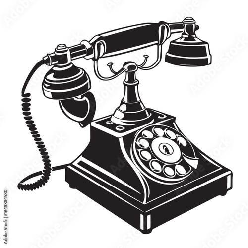 Illustration of an antique rotary telephone isolated on white background