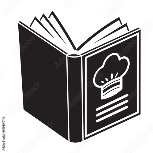 Open cookbook with chef hat illustration isolated on white background