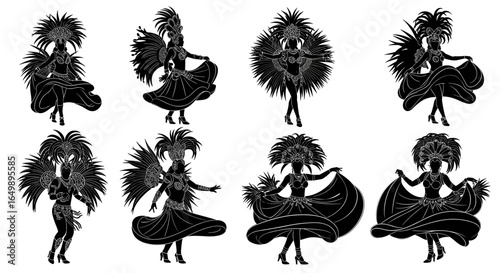 A dancer silhouette collection, showcasing energy and grace through various poses. Featuring the exquisite detail of a dancer, emphasizing flow and movement. Bumba Meu Boi Brazil