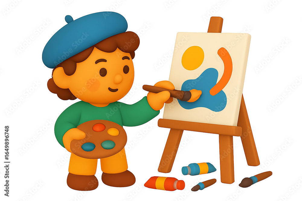 Fototapeta premium A young artist diligently paints an abstract masterpiece