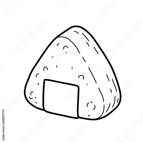 Minimalist outline illustration of Japanese onigiri rice ball with seaweed wrapping