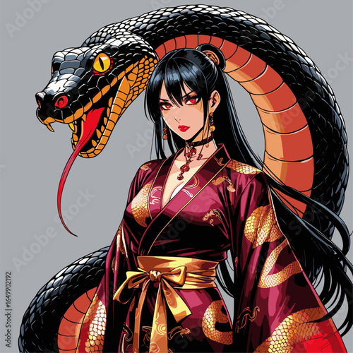 anime vector illustration of a snake demon woman