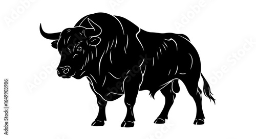 powerful black bull silhouette transparent vector for modern designs