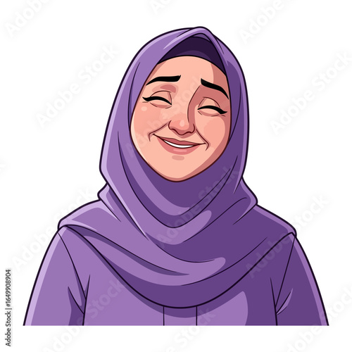 Portrait of Serenity: A portrait of a woman wearing a headscarf, her eyes closed, radiates a sense of tranquility and inner peace, her gentle smile. Capturing serene emotions and personal reflections.