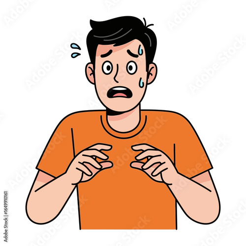 Overwhelmed by Distress: A illustration captures a man, consumed by intense apprehension, eyes wide with shock, hands tensed in fear.