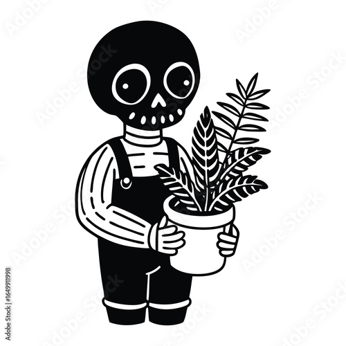 Skeleton holding plant svg