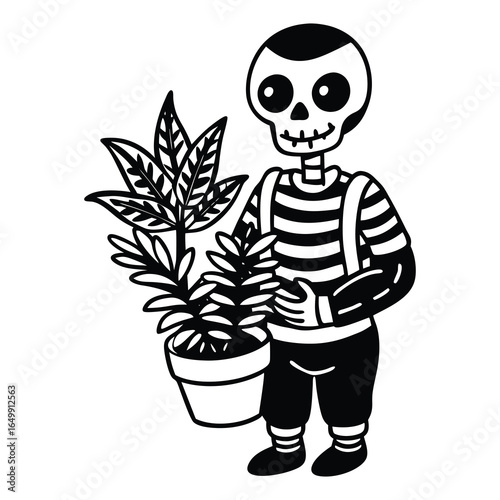 Skeleton holding plant svg