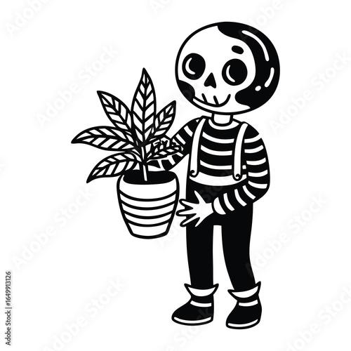 Skeleton holding plant svg