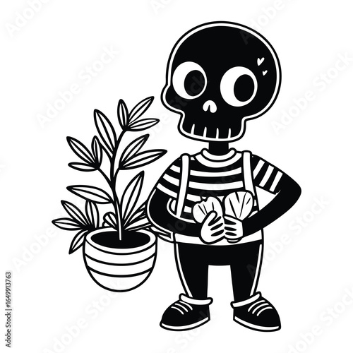 Skeleton holding plant svg