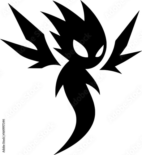 Abstract Creature Silhouette – Angular Fantasy Emblem with Transparent Background