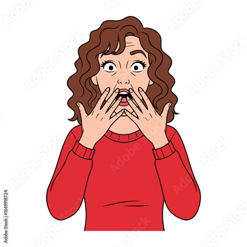 Expression of Shock: Capturing an authentic moment of surprise, the woman's wide-eyed expression speaks volumes.