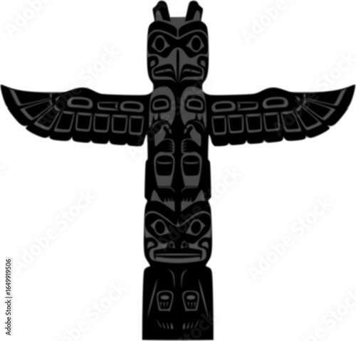 Native American Totem Symbol: Depicting intricate details, this graphic artwork showcases a traditional Native American totem pole, representing ancestral history, cultural heritage.