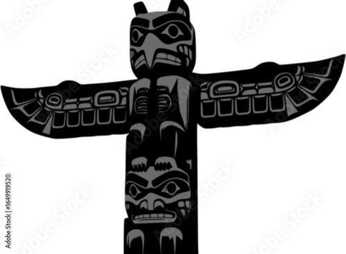 Native American Totem Symbol: Depicting intricate details, this graphic artwork showcases a traditional Native American totem pole, representing ancestral history, cultural heritage.