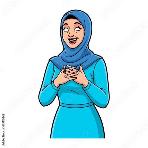 Smiling Woman in Hijab: A digitally rendered image showcasing a cheerful woman in a hijab, radiating positivity and cultural expression.