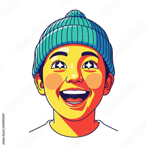 Joyful Portrait: A vivid illustration capturing the essence of pure elation, with a vibrant depiction of a person radiating happiness and positive energy through bright colors and playful expression.