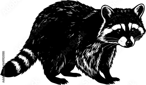 A Curious Raccoon: A detailed illustration of a raccoon. Perfectly capturing the charming and inquisitive nature of this animal.