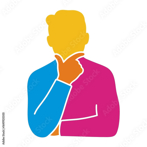 Thinking silhouette : A colorful silhouette of a person deep in thought, hand resting on chin. Illustrating concepts such as brainstorming, decision-making, or contemplation.