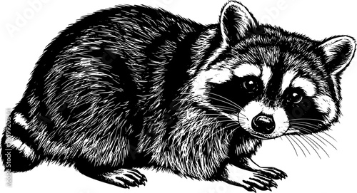A Curious Raccoon: A detailed illustration of a raccoon. Perfectly capturing the charming and inquisitive nature of this animal.