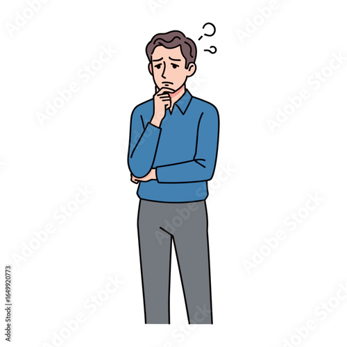 Man in deep contemplation: A contemplative man stands with a furrowed brow, a visual embodiment of thoughtfulness and mental processing. Capture the essence of pondering.