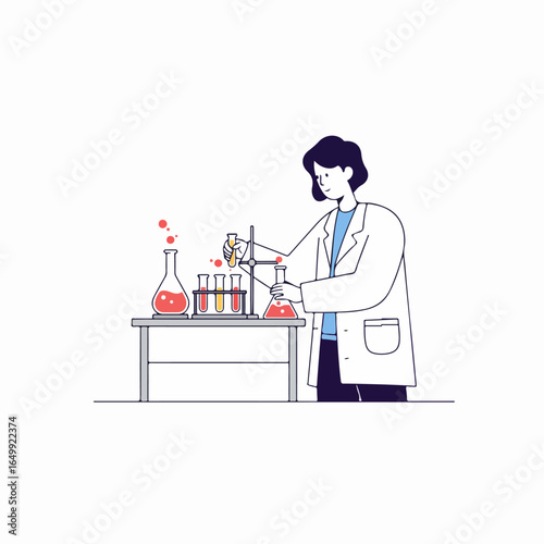 Scientist working in laboratory, mixing liquids in test tubes for scientific research and experiments.