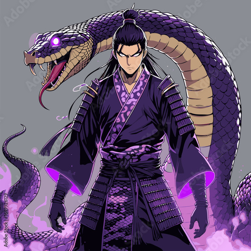 anime vector illustration of a snake demon man