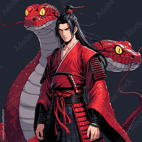 anime vector illustration of a snake demon man