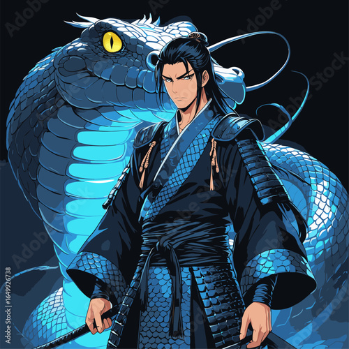 anime vector illustration of a snake demon man