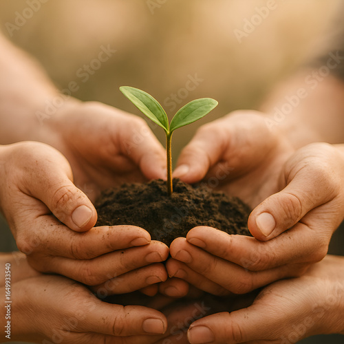 Zarte Pflanze in schützenden Händen