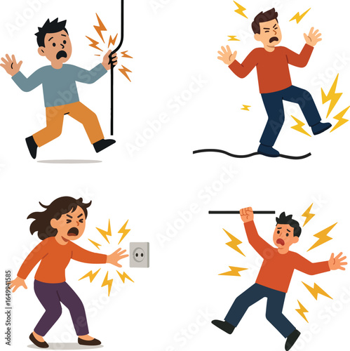 a person get electrocuted flat design vector