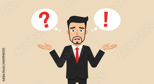 Confused Businessman Question Mark and Exclamation Point Illustration
