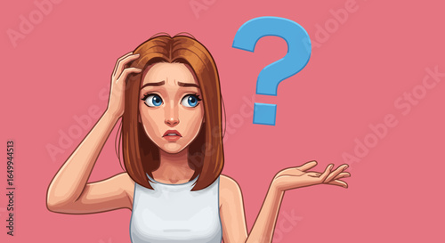 Confused Woman Illustration Question Mark, Uncertainty, Doubt, Problem-Solving