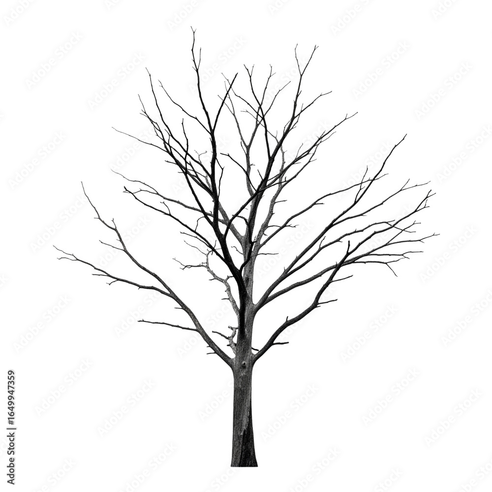 Obraz premium Lonely Bare Tree with Branches against White Background
