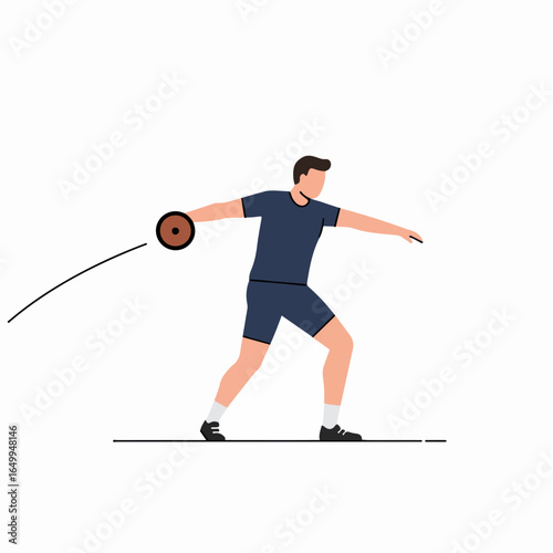 Male athlete throwing discus illustration, depicting an action pose in the track and field event.
