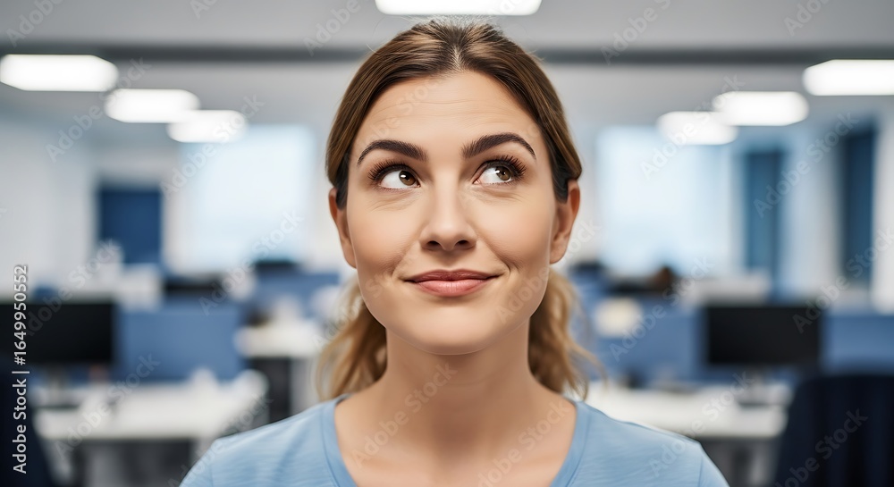 Fototapeta premium Thoughtful Woman in Modern Office Setting CloseUp Portrait.