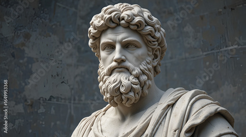 Illustration of the sculpture of Aristotle. The Greek philosopher. Aristotle is a central figure in the history of Ancient Greek philosophy.