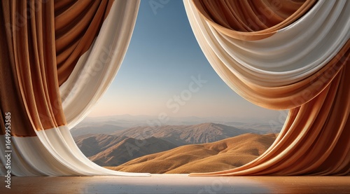 Draped Curtains Reveal Mountain View