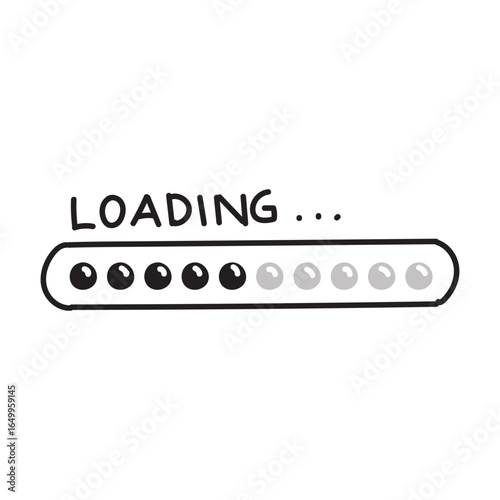Cartoon style loading bar graphic in black and white. Hand drawn progress bar sketch illustration
