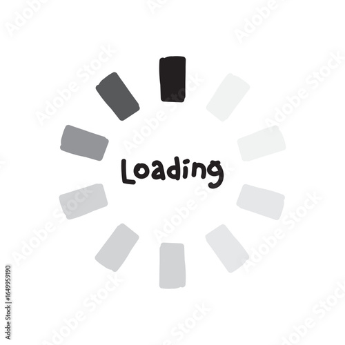 Hand drawn loading bar circle illustration in black and white. Cartoon style progress bar with sketch design.