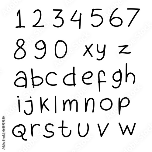 Hand Drawn Alphabet and Numbers Doodle Vector Set