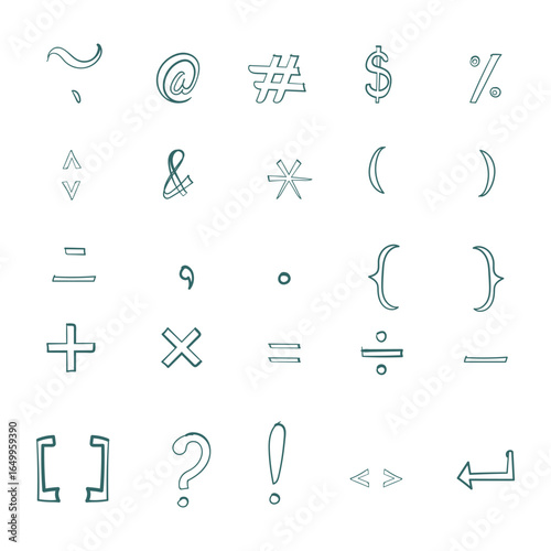 Hand Drawn Mathematical Symbols and Punctuation Marks Doodle Set
