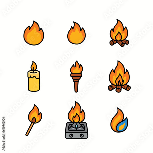 Fire Cartoon Icon Set