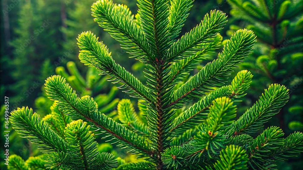 Obraz premium Close-up of green fir tree branch in lush forest symbolizing nature, evergreen life, freshness, winter season, christmas and environmental beauty
