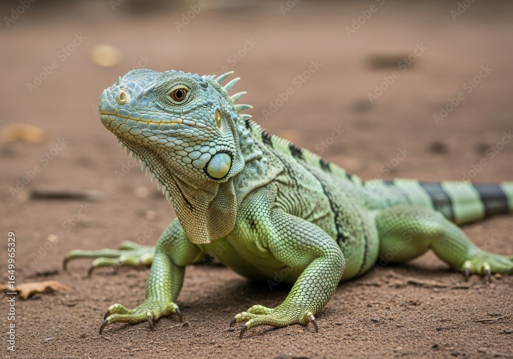 Naklejka premium Green Iguana basking in its natural habitat, focusing on detailed scales