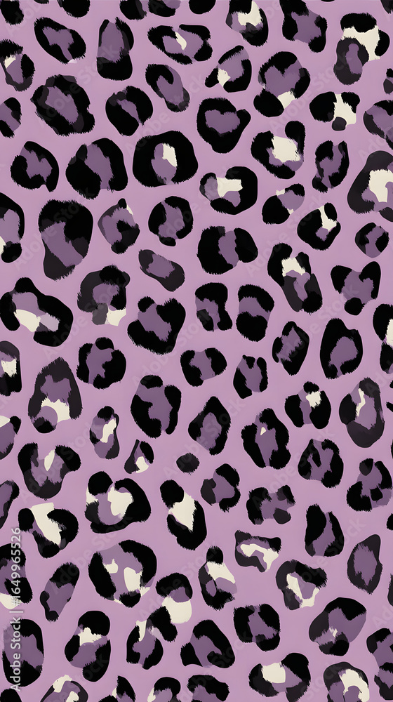 Fototapeta premium Flat art style vector pattern of leopard print with lavender and black colors, simple seamless design